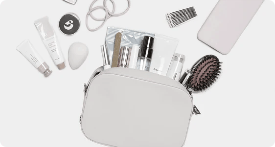 Cosmetic products arranged around the organizer