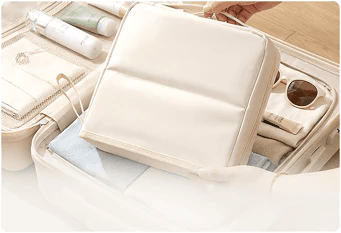 Closed organizer packed inside a suitcase